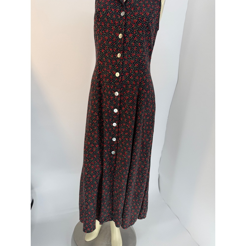1990s Contempo Black Floral Rayon Maxi Dress Open Cross Back Grunge 8 - Picture 7 of 11